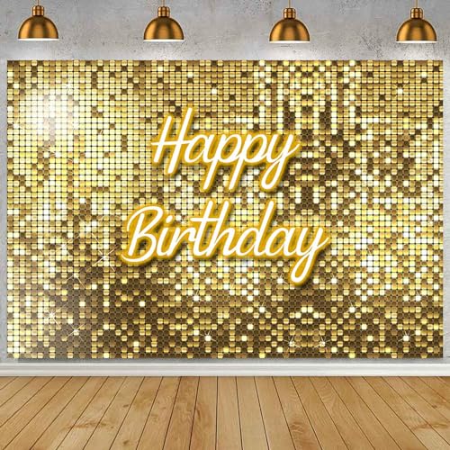 Fondo Dorado Feliz Cumpleaños 7x5ft para Fotografía miniatura 4