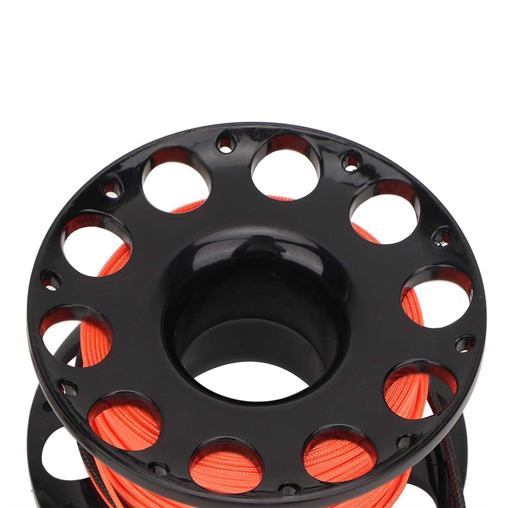 Carrete de Dedo de Buceo, 30 M, Carrete de Dedo de Buceo de Plástico Duradero, Accesorios Subacuáticos, 4 Colores(Rueda Negra)
