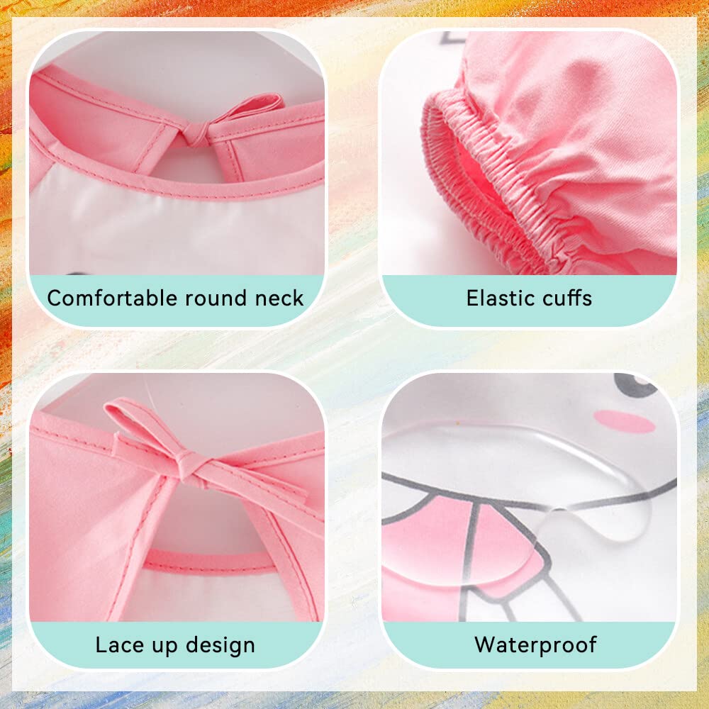 tablier bebe pour manger, bavoirs, 2 paquets de bavoirs imperméables à manches longues pour bébés avec pochette pour attraper les aliments, tablier nettoyable pour bébés de 2-4 ans,bleu et vert
