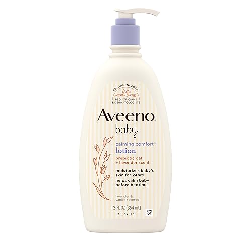 Aveeno Baby Loción corporal hidratante calmante Comfort con aromas relajantes de lavanda y vainilla, loción para bebé no grasa, avena prebiótica