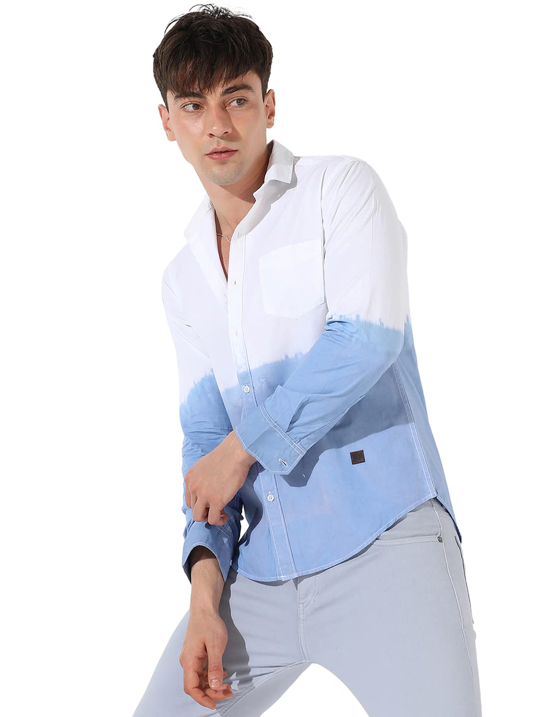 Campus Sutra Men's White Colourblocked Button Up Collared Shirt for Casual Wear | Shirt Crafted with Regular Sleeve, Comfort Fit & High-Performance for Everyday Wear in white