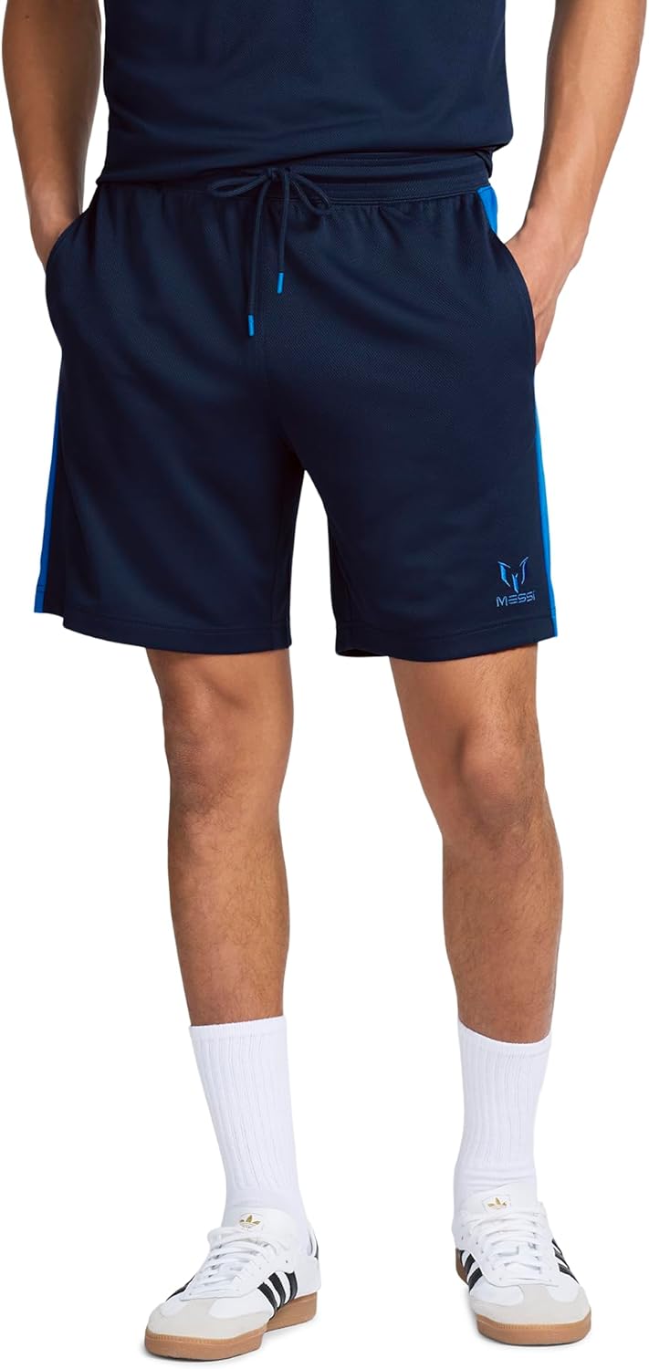 Messi Mens Lifestyle Closed Eye Mesh Shorts with Drawstring, Comfortable Fit, 100% Polyester