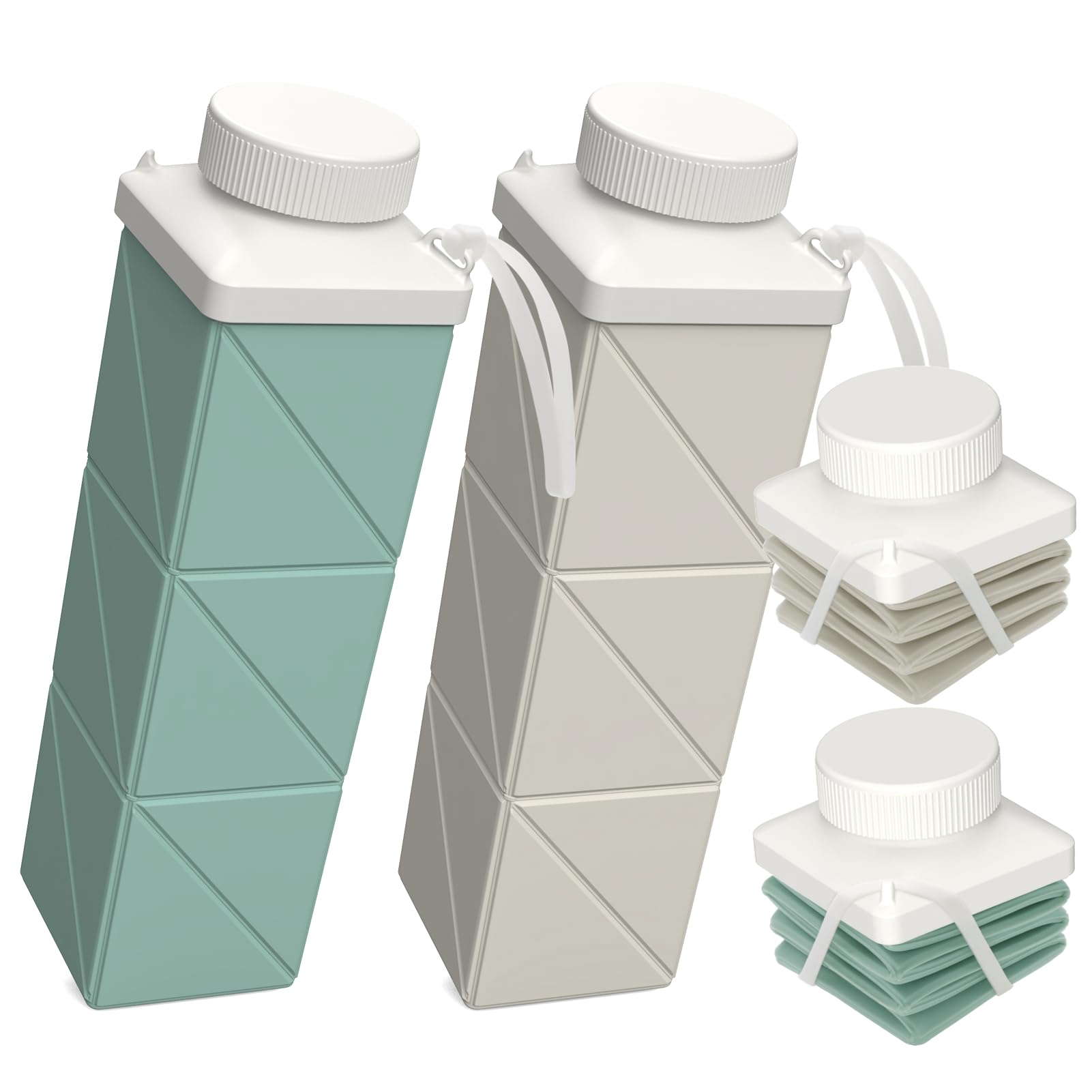 BEAUTAIL Collapsible Water Bottles 720ml, Foldable Travel Water Bottle, Portable & Lightweight, Leakproof & Reusable for Traveling Camping Hiking Sports Outdoor School Office, 2 Pack, Green+Gray