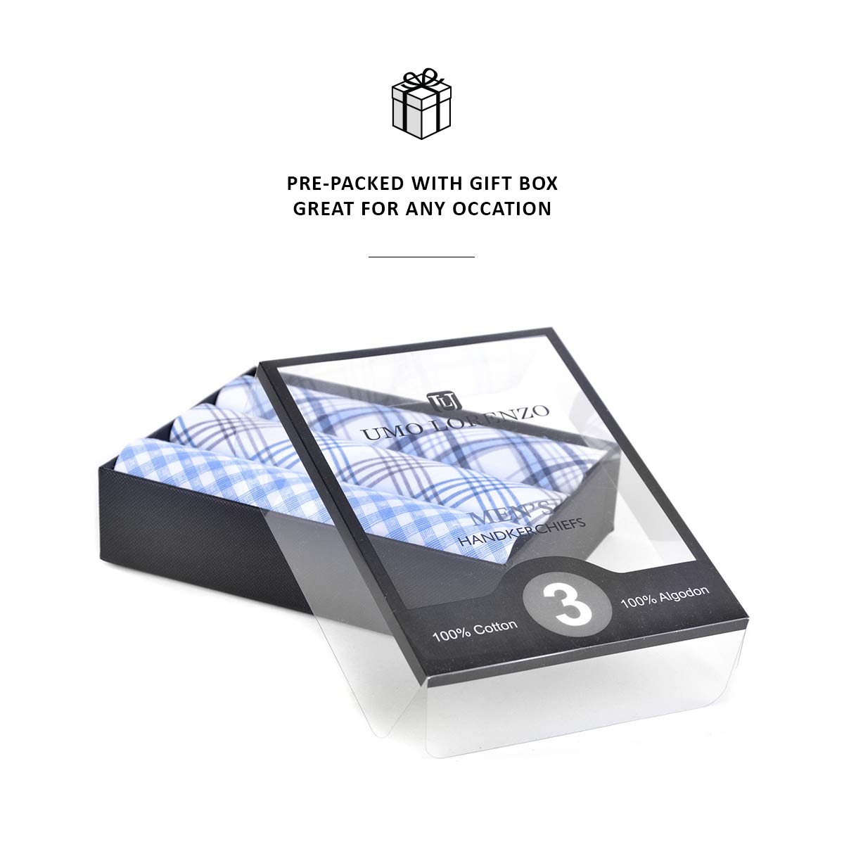 Umo Lorenzo 100% Cotton Men's Plaid Handkerchief Set for Men