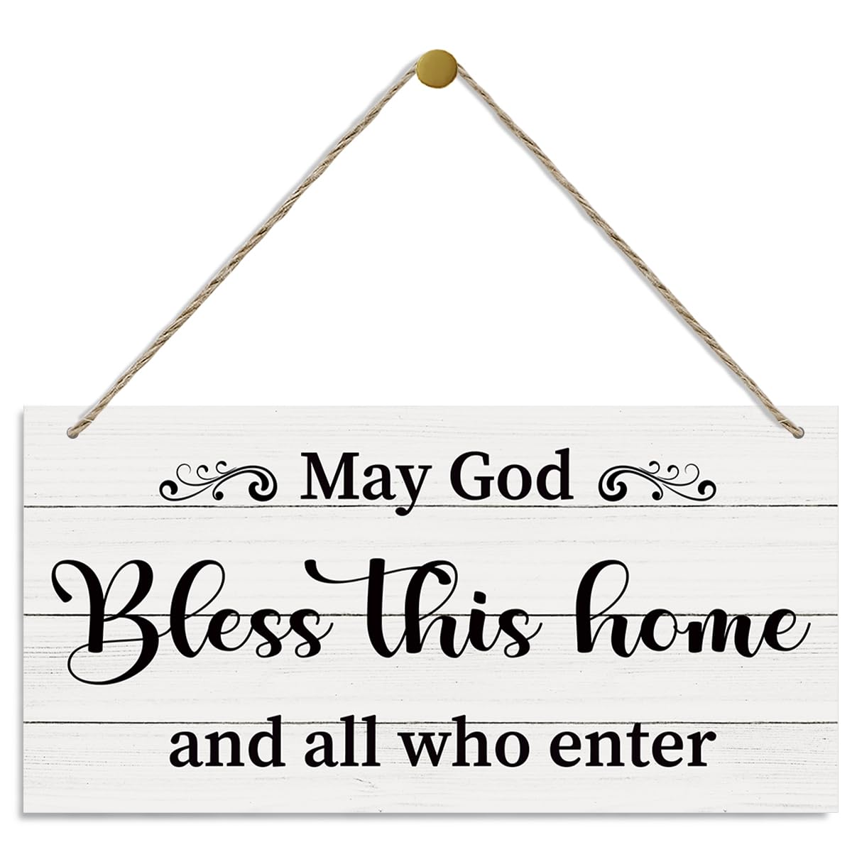 May God Bless This Home and All Who Enter Sign, Welcome Decor, Hanging Printed Wooden Plaque Decorative, Front Door Decor for Porch, Rustic Door Sign,