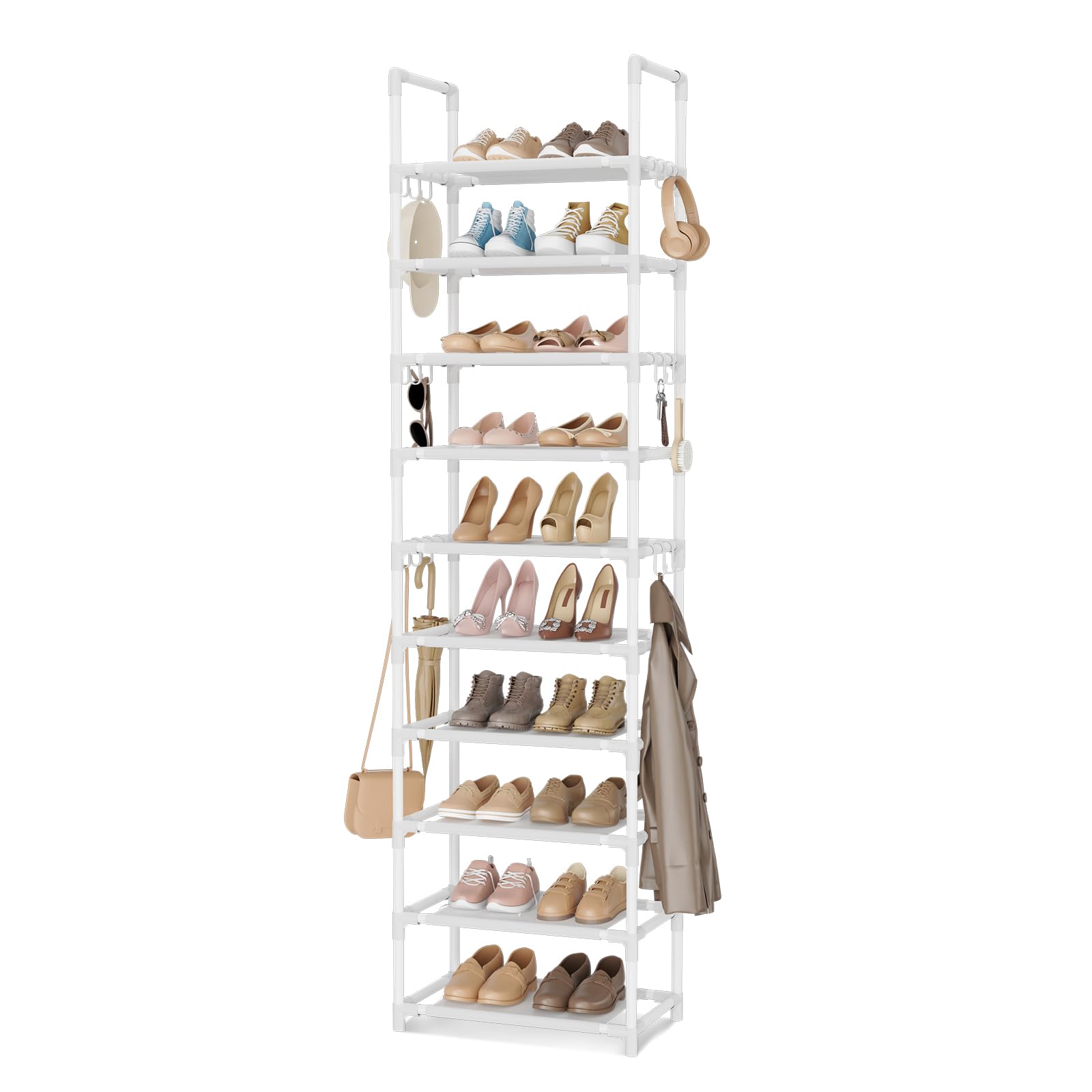 VTRIN 10 Tiers Tall Shoe Rack Holds 20-25 Pairs of Shoes - clothing and closet storage | Mubboo
