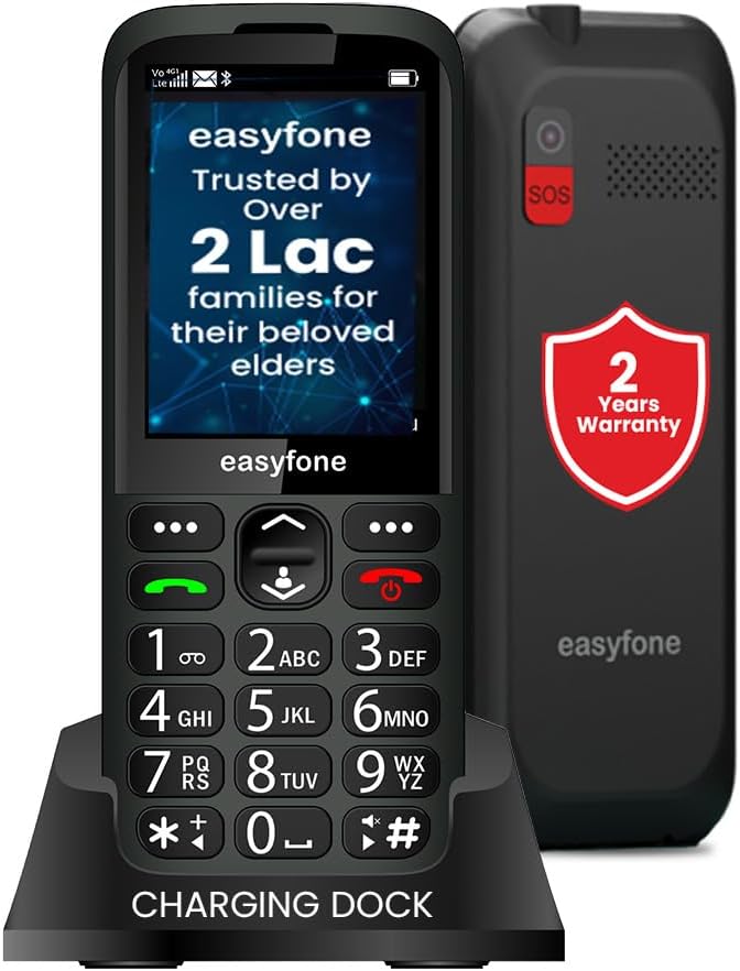 easyfone Elite 4G-2.8" Phone for Seniors | CareTouch App lets loved ones do phone settings remotely | Loud Sound+Boost | Big Talking Keys | USB-C+Dock Charger | Photo Dial | SOS & Ambulance Assistance