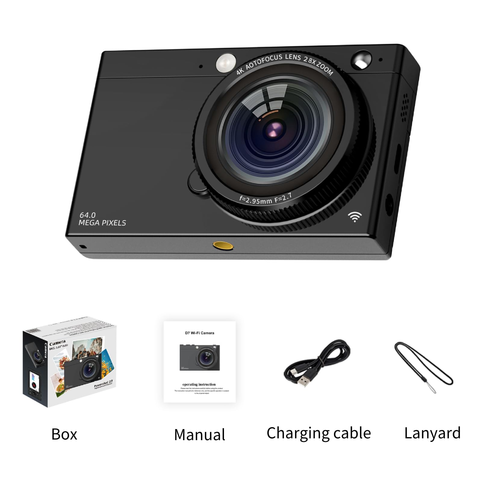 Fotocamera Digitale 4K, Fotocamera per Vlogging con Messa a Fuoco Automatica da 64 MP, Zoom Digitale 28X, Filtro retrò, Lettore Musicale, WiFi, modalità Bellezza, Compatibile con