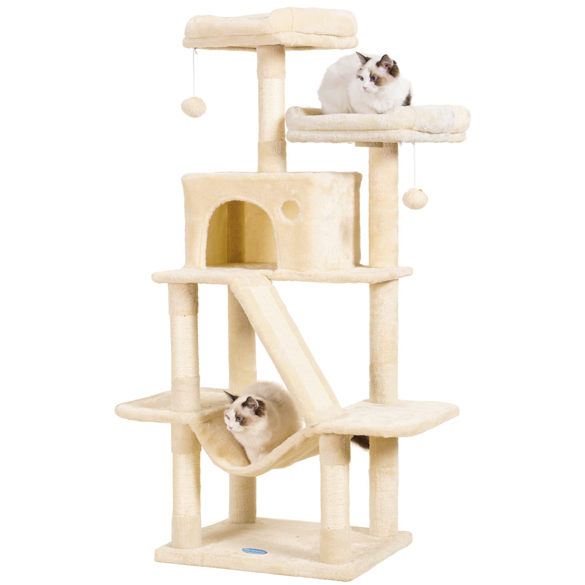 Photo 1 of Hey-brother Cat Tree, 57" Cat Tower with Scratching Posts, Multi-Level with hammocks, Toys, cat condo and Scratching Board, Beige MPJ028M 18.9" × 15.8" × 57.1" Beige