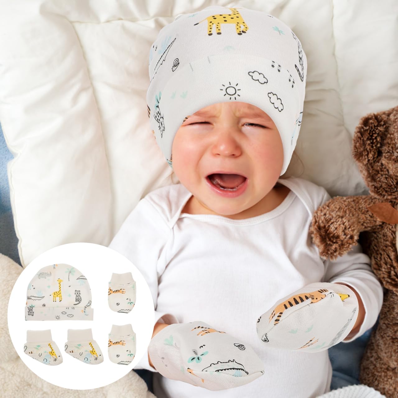 POPETPOP Ensemble Bébé 3 Pièces Anti-Griffure Et Couvre-Pieds Respirants Avec Chapeau Confortable Pour Nouveau-Né Protection Douce Et Chaleur Hivernale