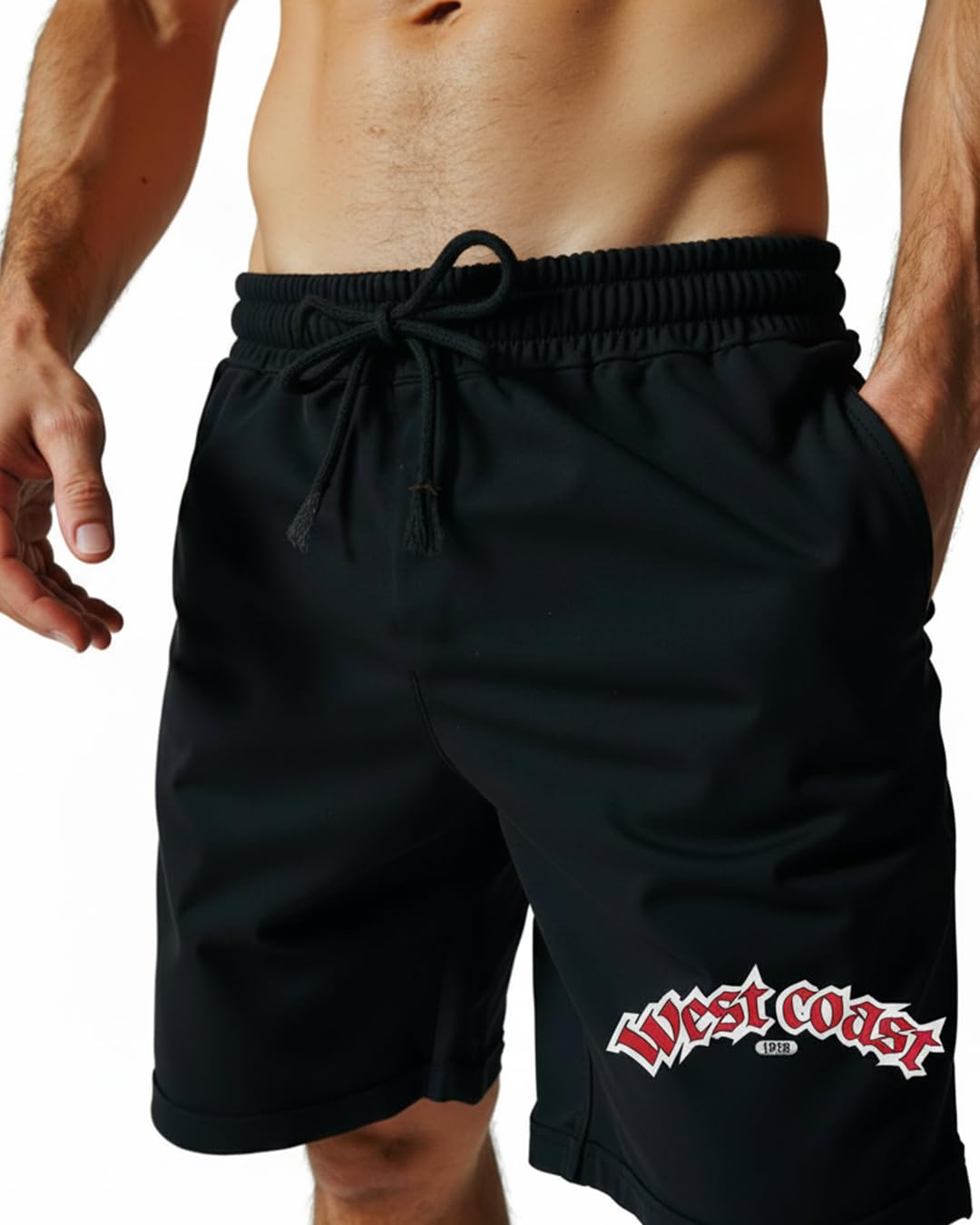 Men Shorts Soft Waistband Side Pockets Plain Fabric Flat Shape Front tie Loose fit Open Leg Space Smooth Surface Calm line fold Edge Clear Form Simple Style-image-22