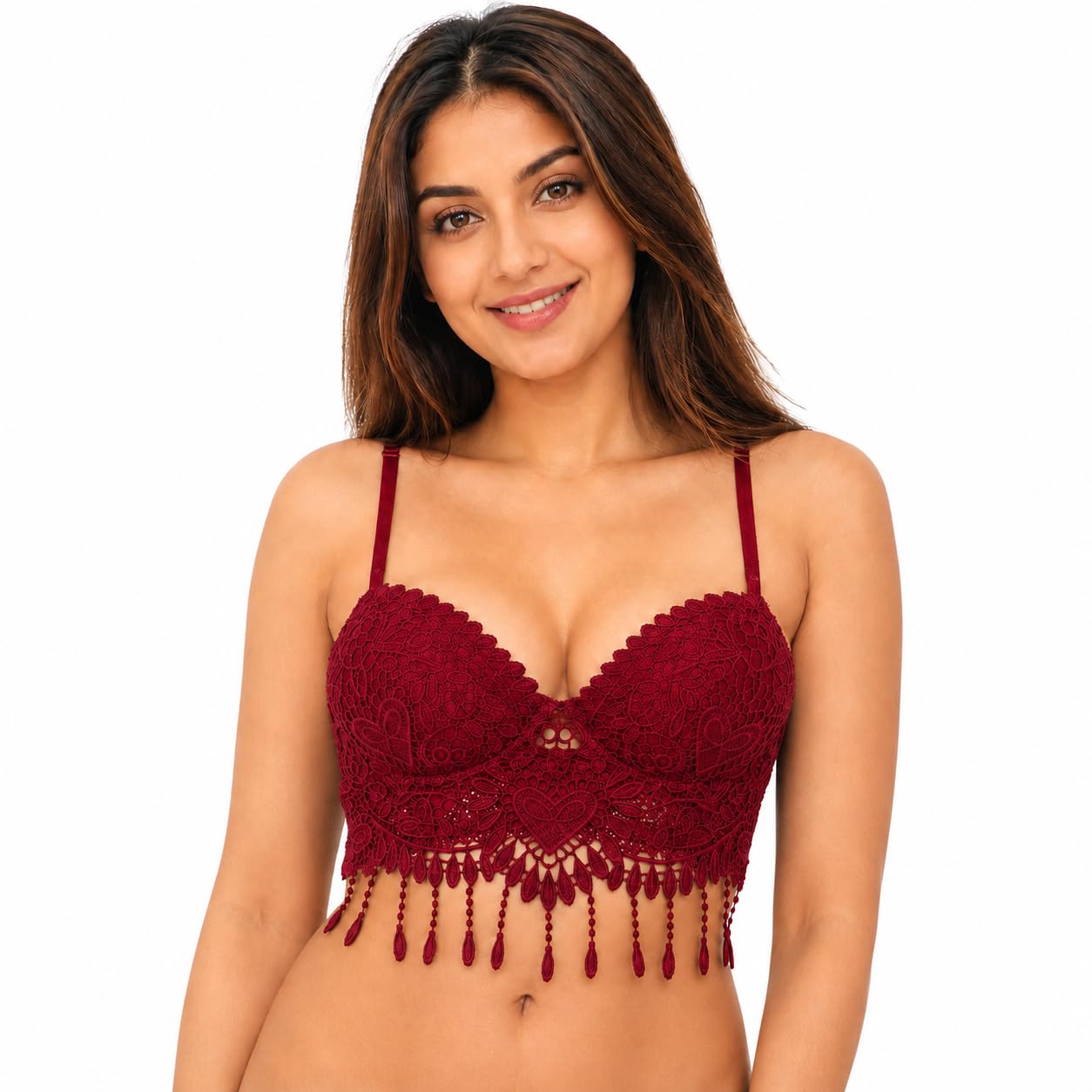 Women's Floral Lace Longline Padded Bralette Bra with Adjustable Straps-image-47