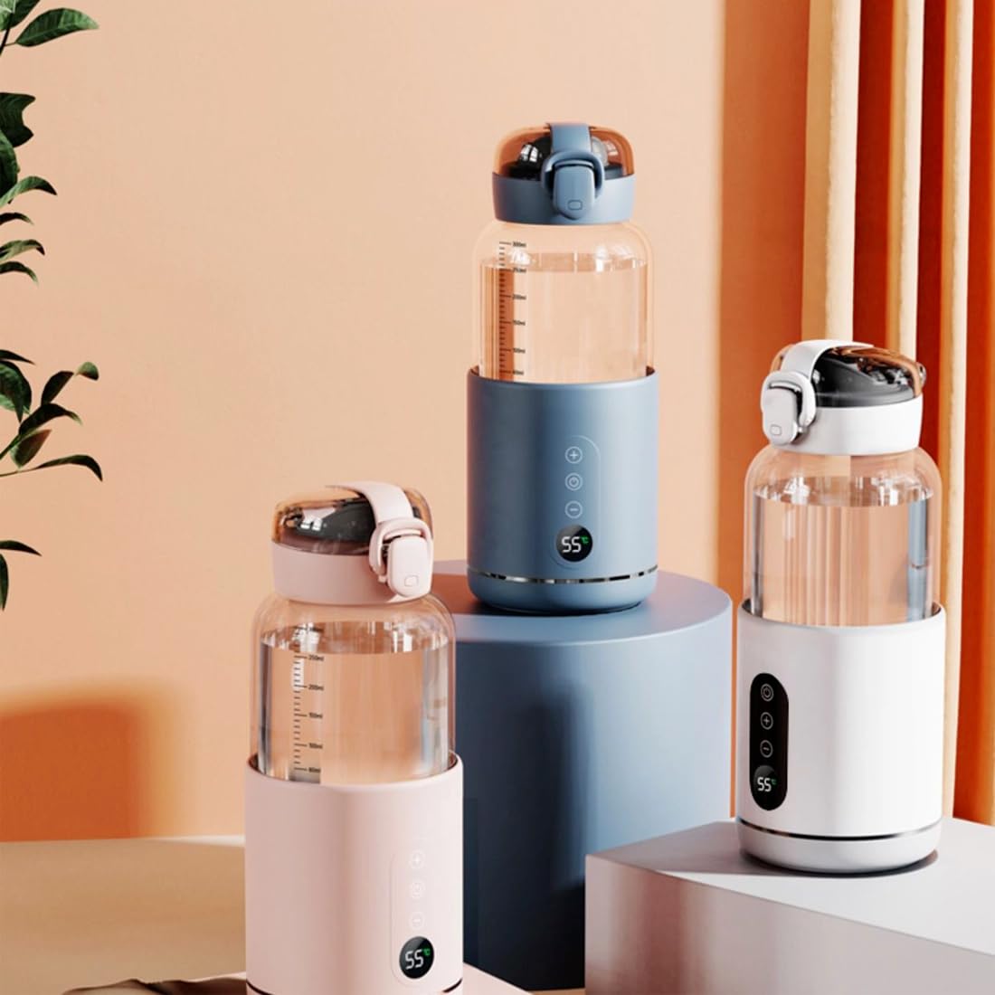Chauffe biberon sans fil Bleu pour bébé nomade, chauffe biberon portable Charge USB, Température Réglable, Chauffe Lait Maternel Capacité de 300 ml