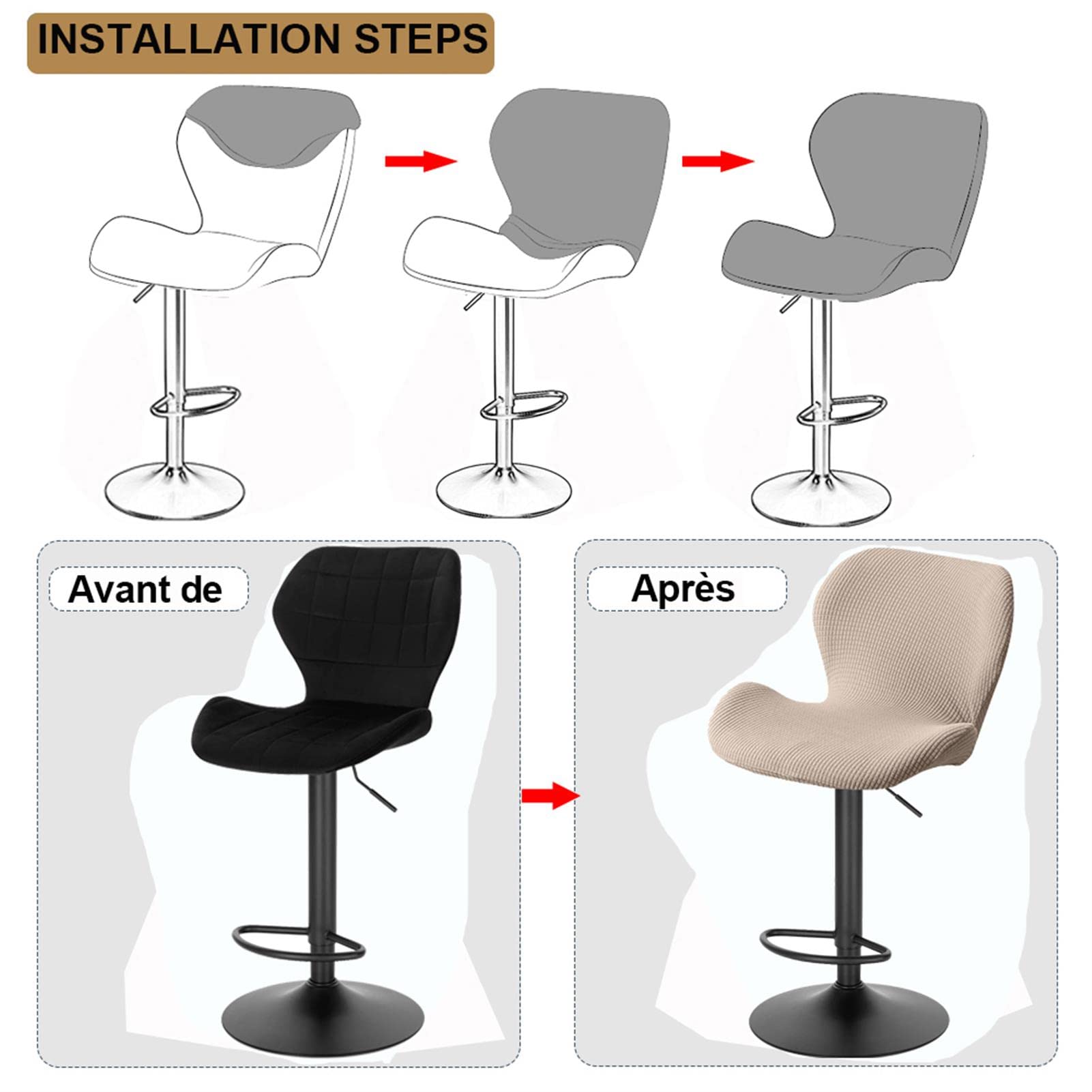 Fodere Per Sgabelli Da Bar - Set Di 4, Elasticizzate, Per Sgabelli Curvi Con Schienale, Grigio Scuro, Lavabili - Foto 10
