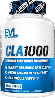 Conjugated Linoleic Acid CLA Supplement - Evlution Nutrition CLA Pills to Support Belly Fat Burning with Diet & Exercise - Stimulant Free Preworkout Fat Burner for Men from Safflower Oil 180 Servings