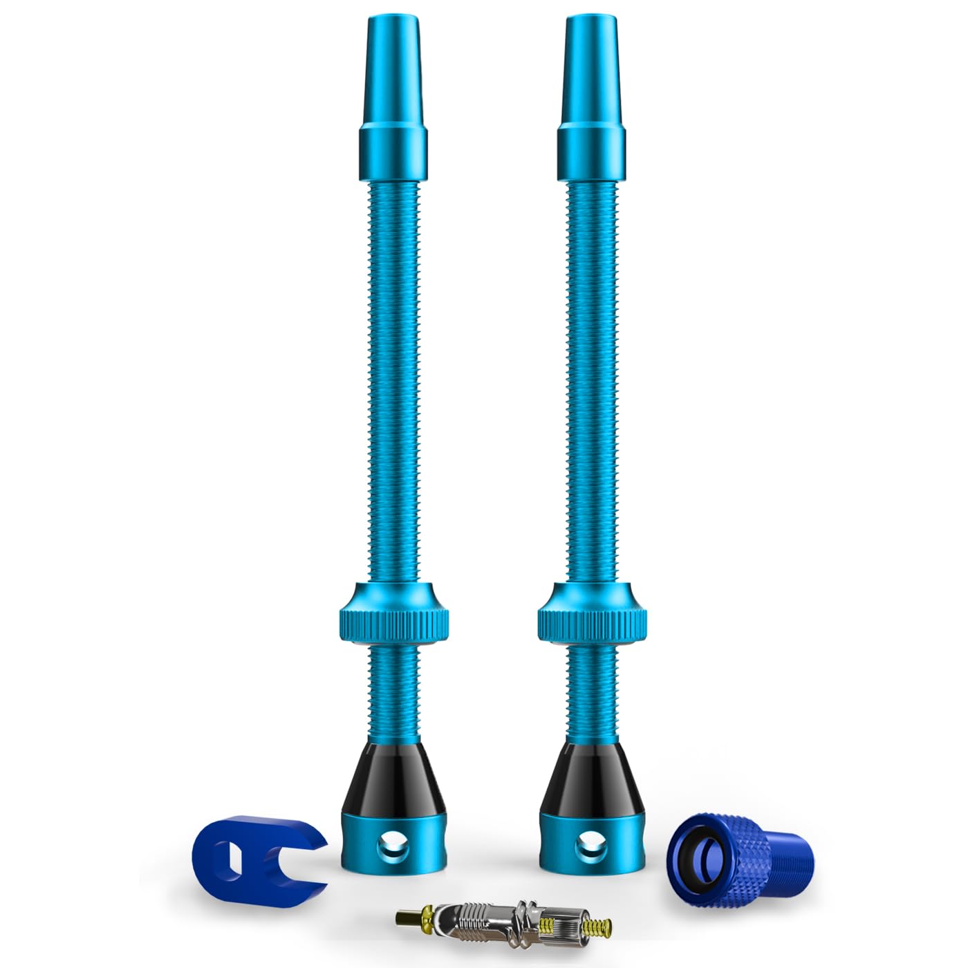 Shredr. Tubeless Valve Set | Presta Valves for Tubeless Tyres | Super Light Aluminium Colourful Anodised French Valve | Includes Valve Adapter, Replacement Valve and Tool (Light Blue, 80 mm)
