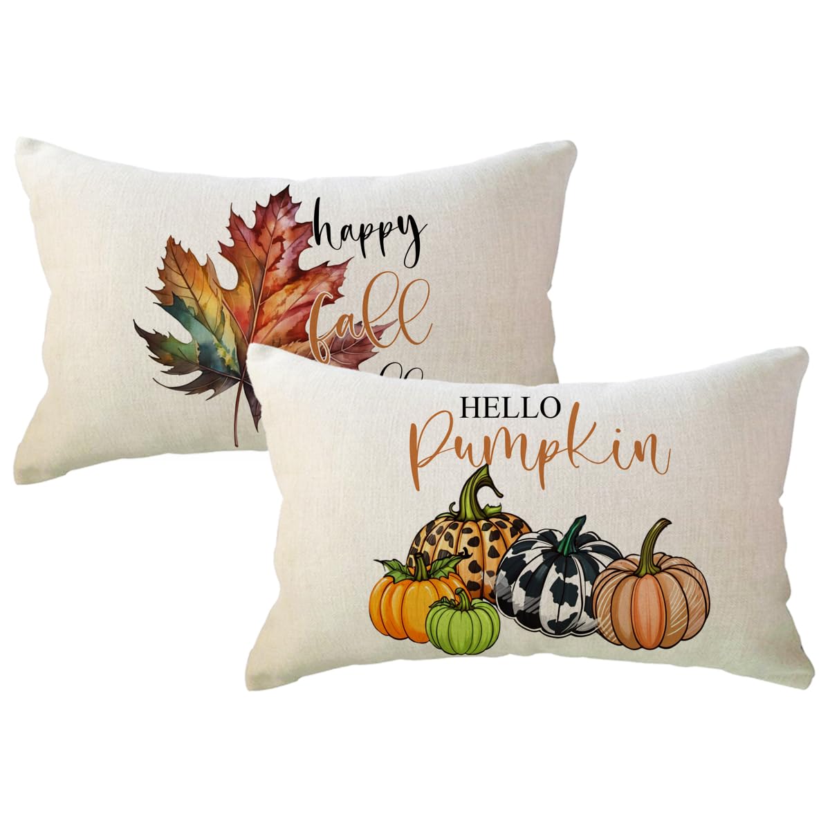 Autumn Fall Pillow Covers 12x20 Pumpkin with Seasonal Floral Farmhouse Happy Fall Yall Farmhouse Decorative Lumbar Cushion Cover