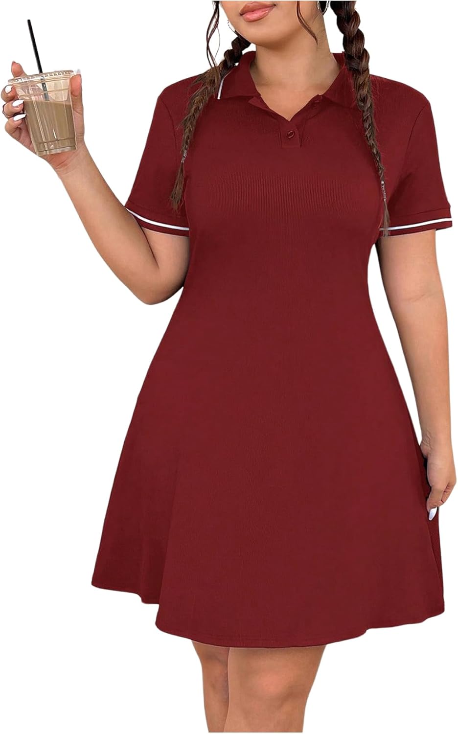 RoseSeek Women's Plus Size Football Jersey Dress Collared Golf Tennis Dress Button Front A Line Streetwear Dresses