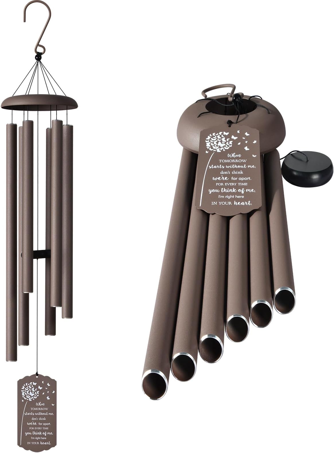 Large Wind Chimes for Outside, Deep Tone, 43'' Sympathy Wind Chimes, Brown, 7"x7"x43"Ht., Rustic Aluminium, Painted Finish, 19 inches Long, Plants Theme, Rustproof, WIND_CHIME, 11714601