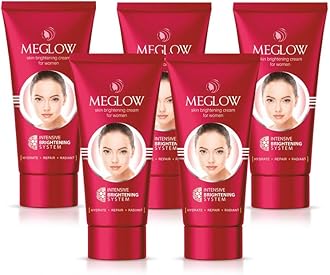 Meglow by Leeford | Skin Brightening Moisturizer Cream for Women| Hydrates, Repairs, Radiates | Reduces Dark Spots, Melanin, Melasma | Prevents Pigmentation | Even Tone Pack of 5 (50g each)