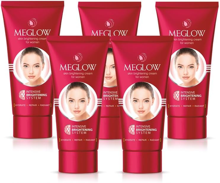 Meglow by Leeford | Skin Brightening Moisturizer Cream for Women| Hydrates, Repairs, Radiates | Reduces Dark Spots, Melanin, Melasma | Prevents Pigmentation | Even Tone Pack of 5 (50g each)
