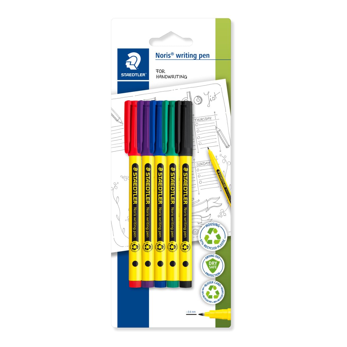 STAEDTLER307-S BK5 Noris Handwriting Pen - Assorted Colours (Pack of 5)