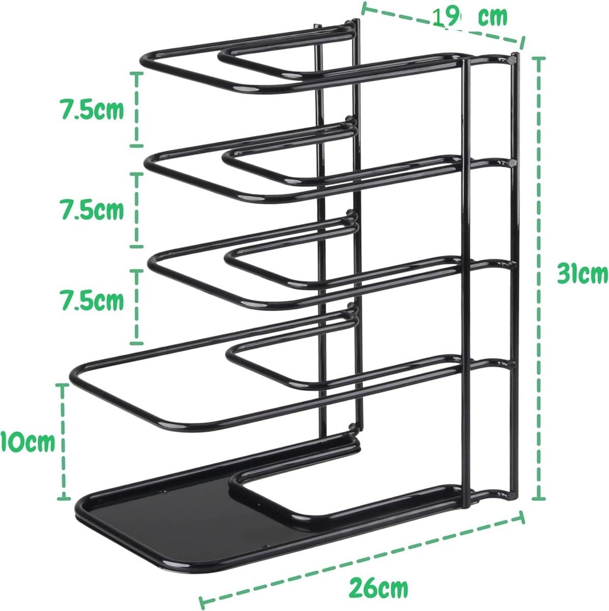 SMH LINE Organizzatore resistente per pentole e padelle in ghisa, sartenes, casseruole, coperchi, scaffale in acciaio resistente a 5 livelli per bancone cucina e armadio