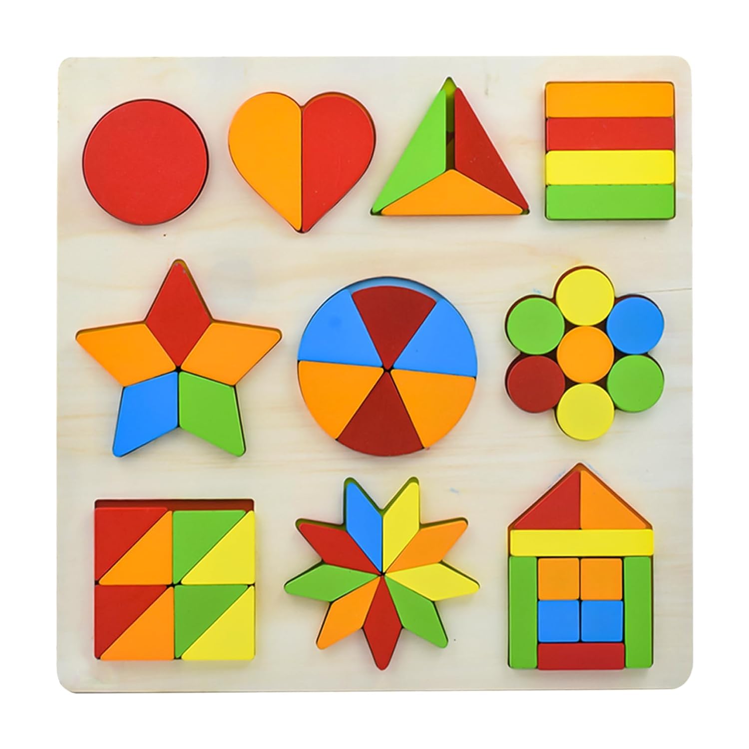 SHINETOY 10 in 1 Wooden Children's Educational Colorful Square Tangram Game Puzzle Building Blocks Early Education Toy, 40 Pcs