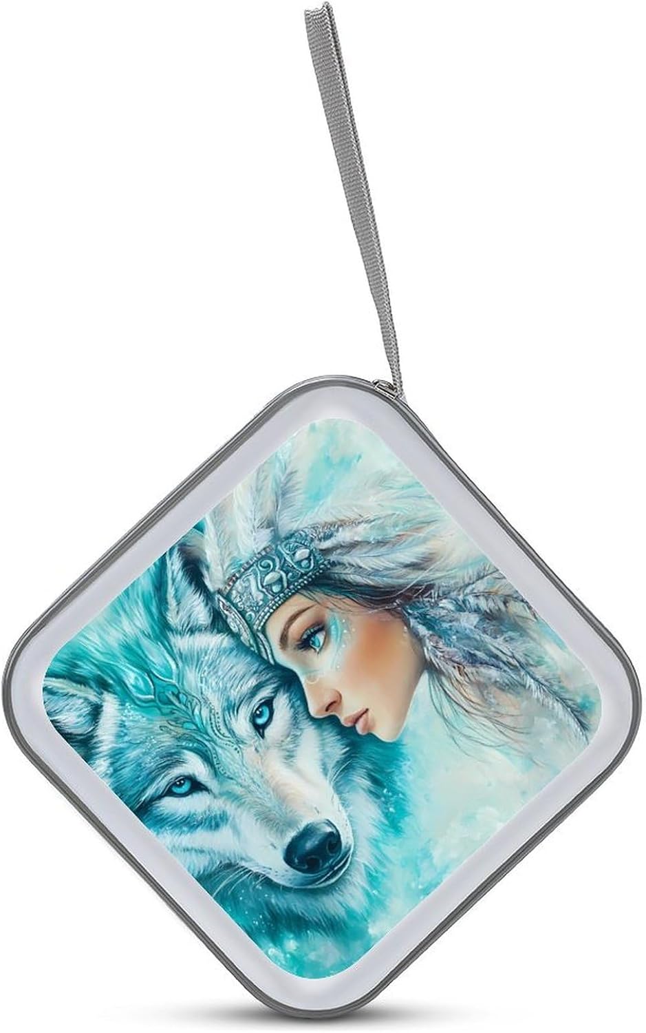 Indian U.S. Wolf And Woman Modern CD Cases Bag Storage Binder 40-Capacity