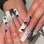 Magrace Medium Almond Press on Nails Fake Nails French Tips False Nails with Designs Rhinestone 24 pcs Stick on Nails for Women