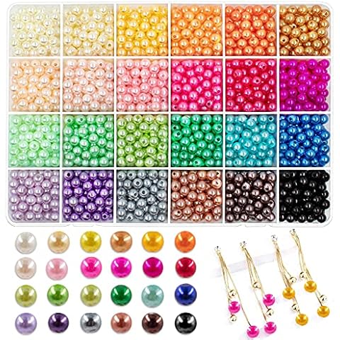 JHYlilia 1800Pcs 6mm Pearl Beads for Crafts, 24 Colors Round Pearls Beads with Holes for Jewelry Making Handcrafted Loose Spacer Beads for Crafts Jewelry Making Necklaces Bracelets Cover