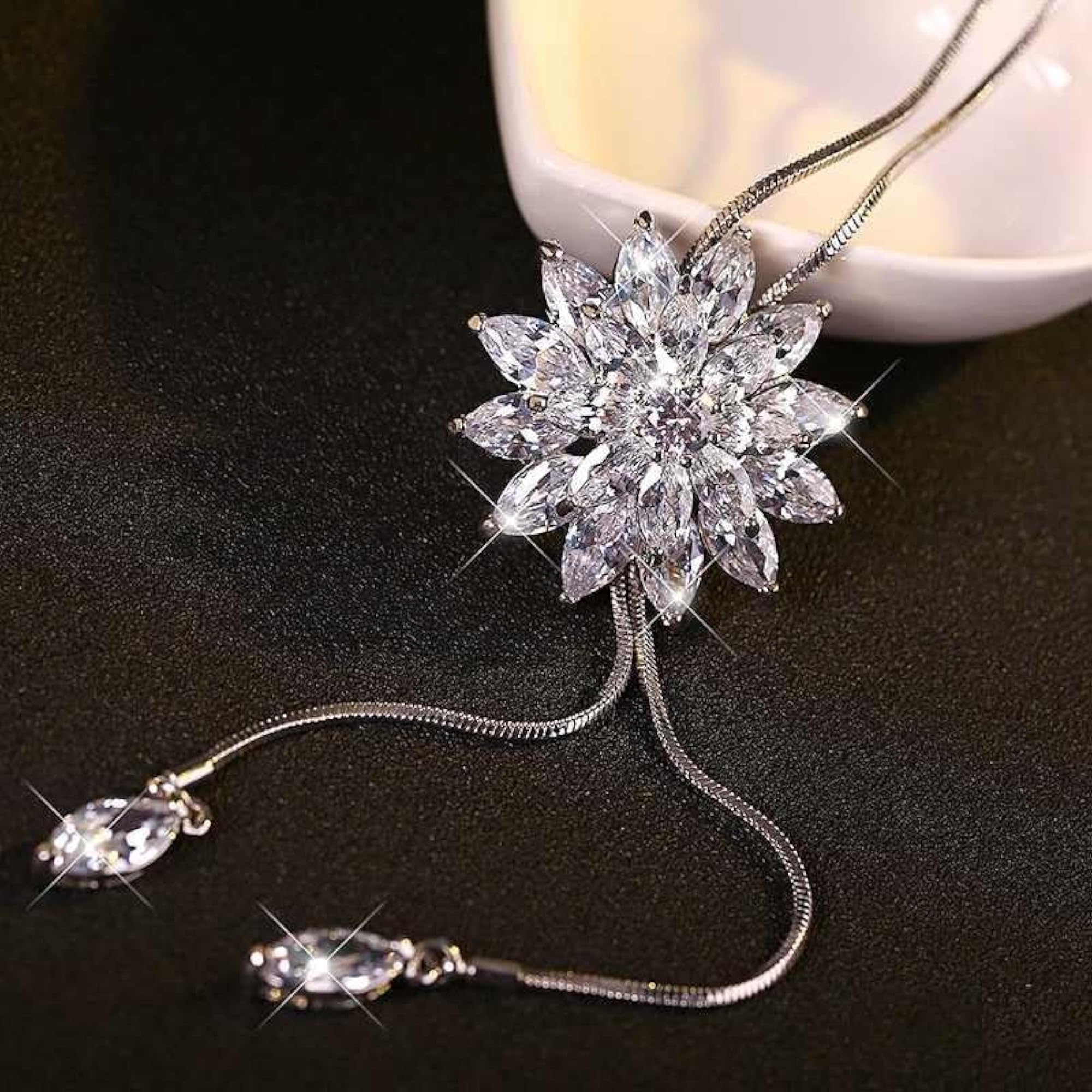 Bling Queen Silver Plated Multilayer Floral Pendant Necklace