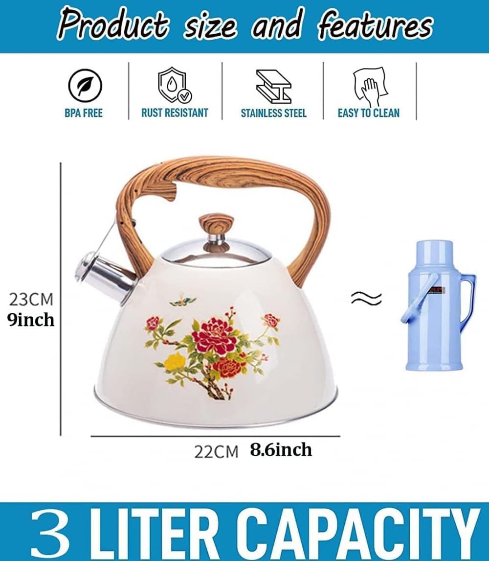 Hervidor de camping con silbato, Tetera con silbido de gas 3L, Base Universal que cambia Color acero inoxidable 304
