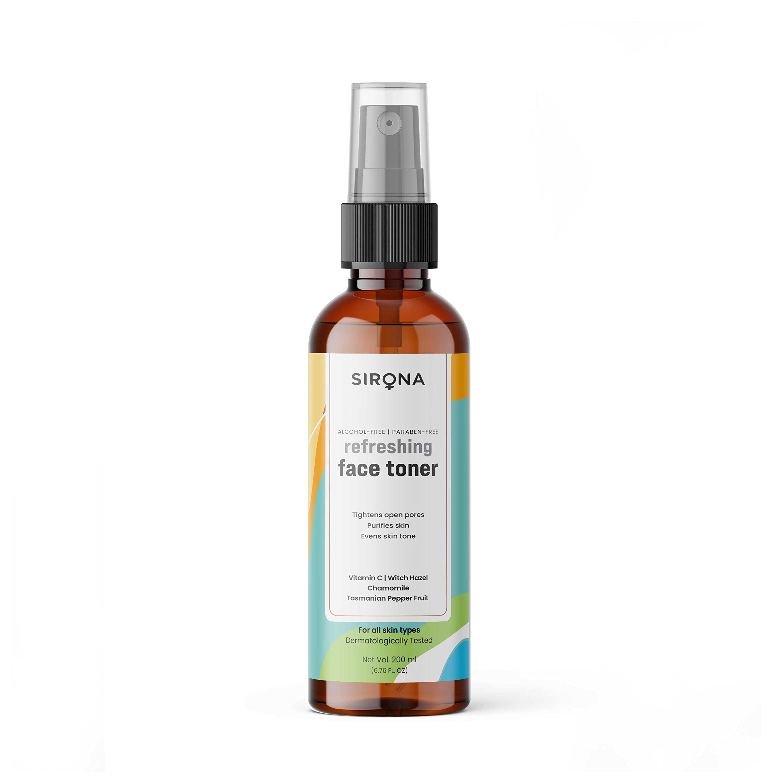 Sirona Refreshing Vitamin C Face Toner – 200 ml | Pore Tightening Toner, Purifies Skin & Evens skin tone for All Skin, Sensitive & Normal Skin | Hydrating Face Toner Liquid For Glowing Skin