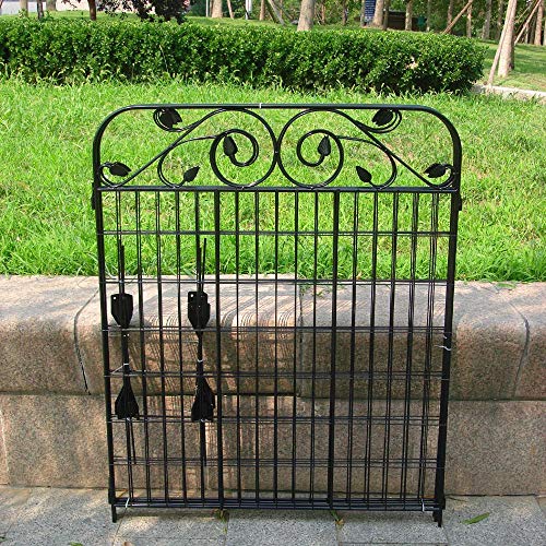 4 Pack Black Coated Steel Decorative Garden Fence Panel with 8 Leaves, 44 inch by 36 inch (Linear Length 12 feet) Metal Folding Fence Wire Fencing Patio Flower Barrier Section Panel