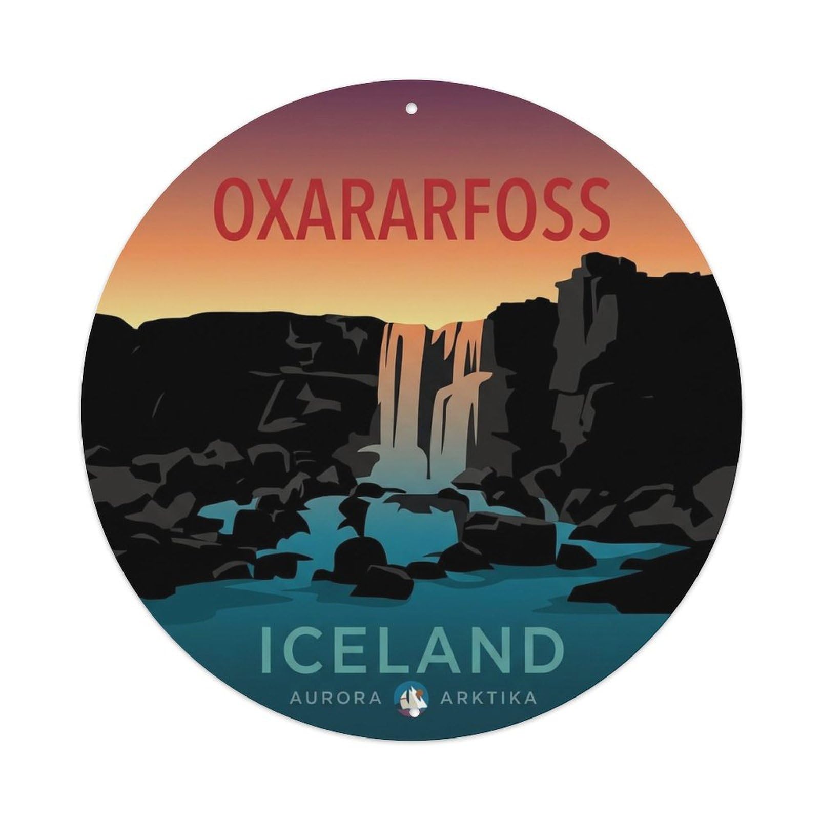 Vintage Travel Oxararfoss Iceland Rift Metal Tin Sign