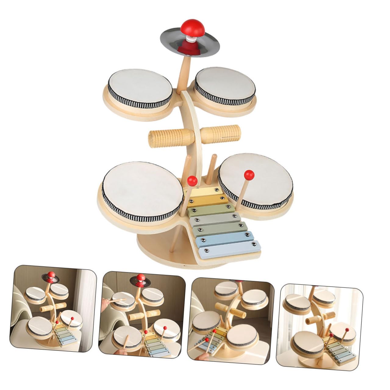 Batería de Madera para Niños, Juguete Educativo Musical, 1 Pieza | Juego de Batería Infantil, Instrumento de Aprendizaje, para Niño y Niña, Obsequio de Cumpleaños, Estilo Jazz