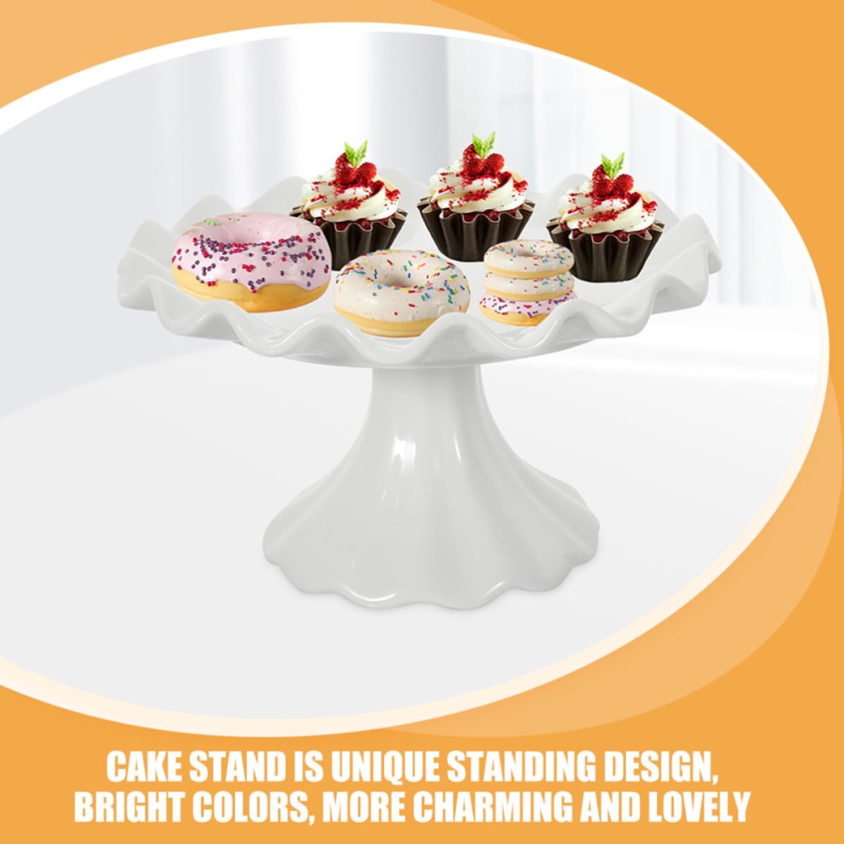 GALPADA Alzata per Dolci in Ceramica Bianca, Elegante, a Onda