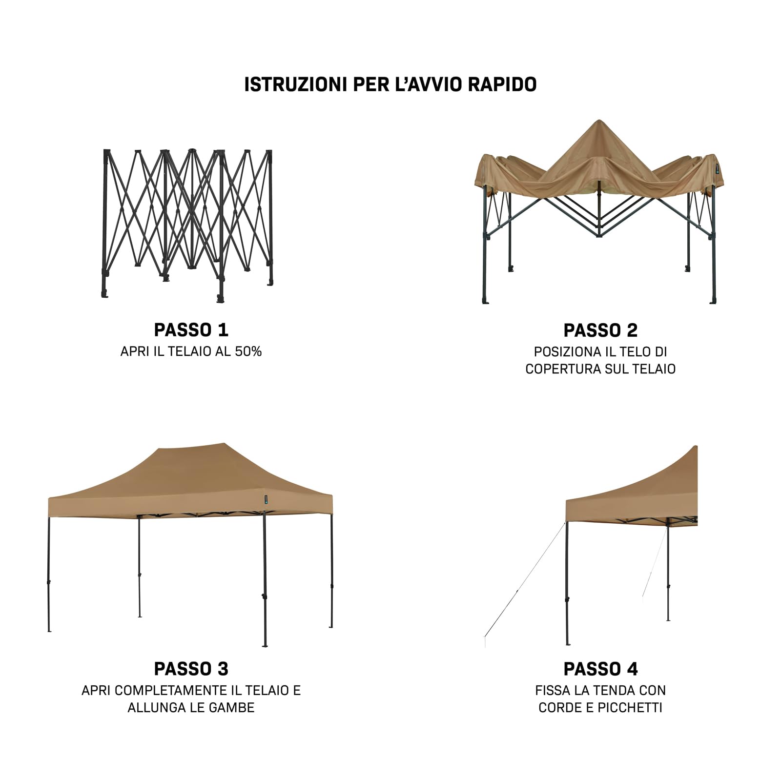 VONROC Tenda per Feste 3x4,5M – Gazebo Pieghevole Easy‑Up, Impermeabile 3000 PA, Protezione UV 50+, Struttura in Acciaio, Altezza Regolabile, con Borsa da Trasporto – Beige