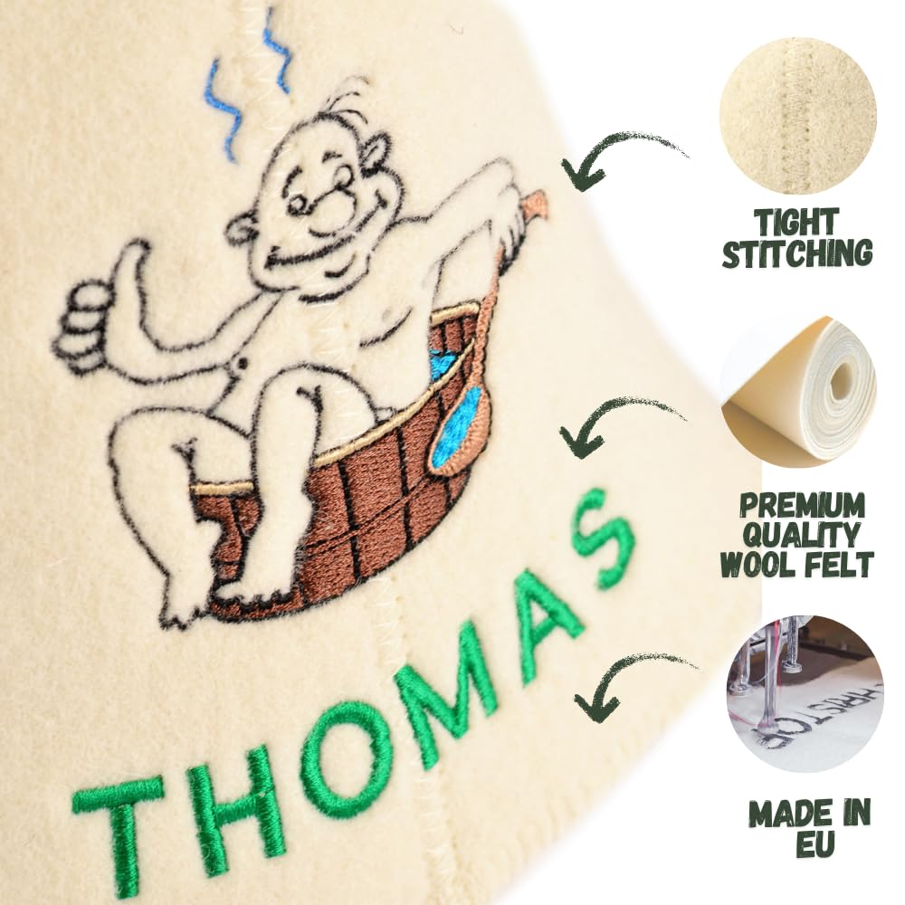 Personalisierter Saunahut aus 100 % Bio-Wolle – Premium Saunahut Herren mit Name Bestickt – Hochwertige Saunamütze als Exklusives Sauna Zubehör für stilvolle Saunagänge