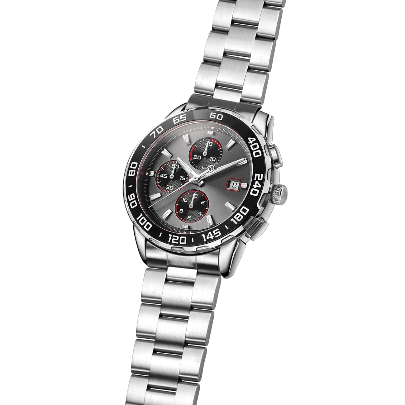 YISIWERA 20mm 22mm Stainless Steel Curved End Watch Band Replacement Double FlipLock Buckle Silver Metal Watch Strap Bracelet for Men Women