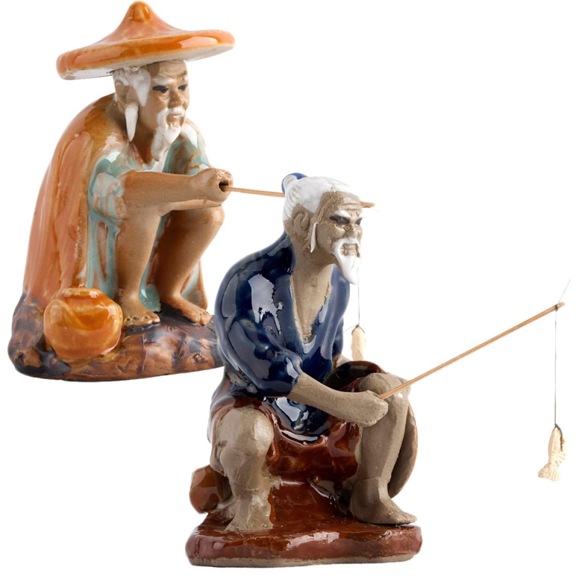 Statues d'aquarium en céramique pêcheur pour créer un coin de nature