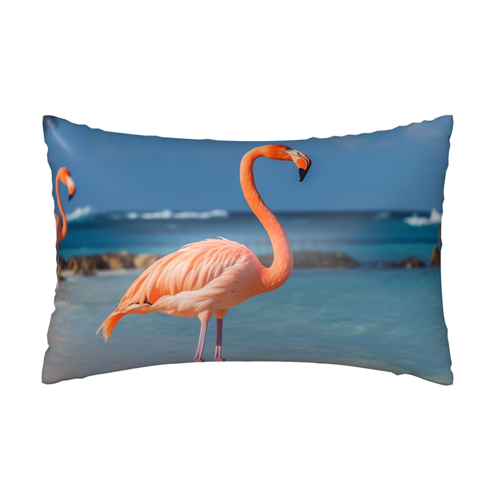 Satin Pillowcase for Hair and Skin,Soft Breathable Silk Pillowcase Beach Flamingo Cooling Pillow Cover with Hidden Zipper Queen Size Cushion Case for Bedroom Sofa 20”X30”