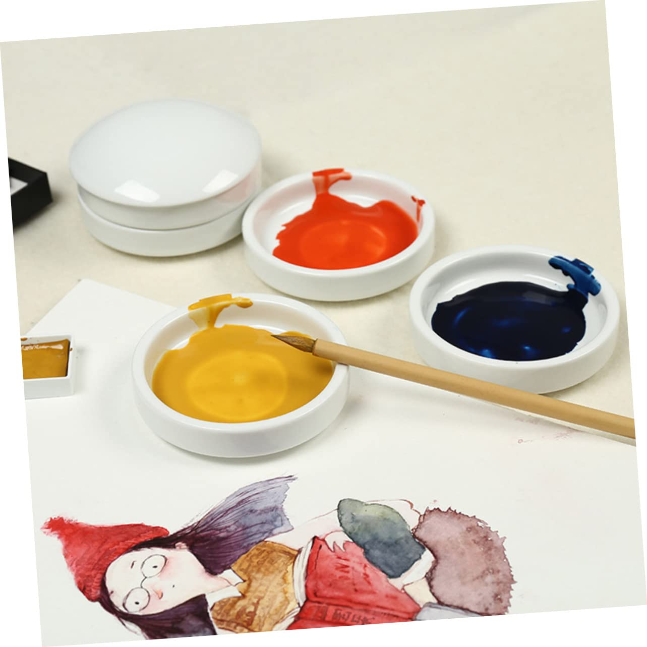 Palette Per Acquerello In Porcellana Con 12 Pozzetti E Coperchio, Bianca, Per Artisti E Hobbisti