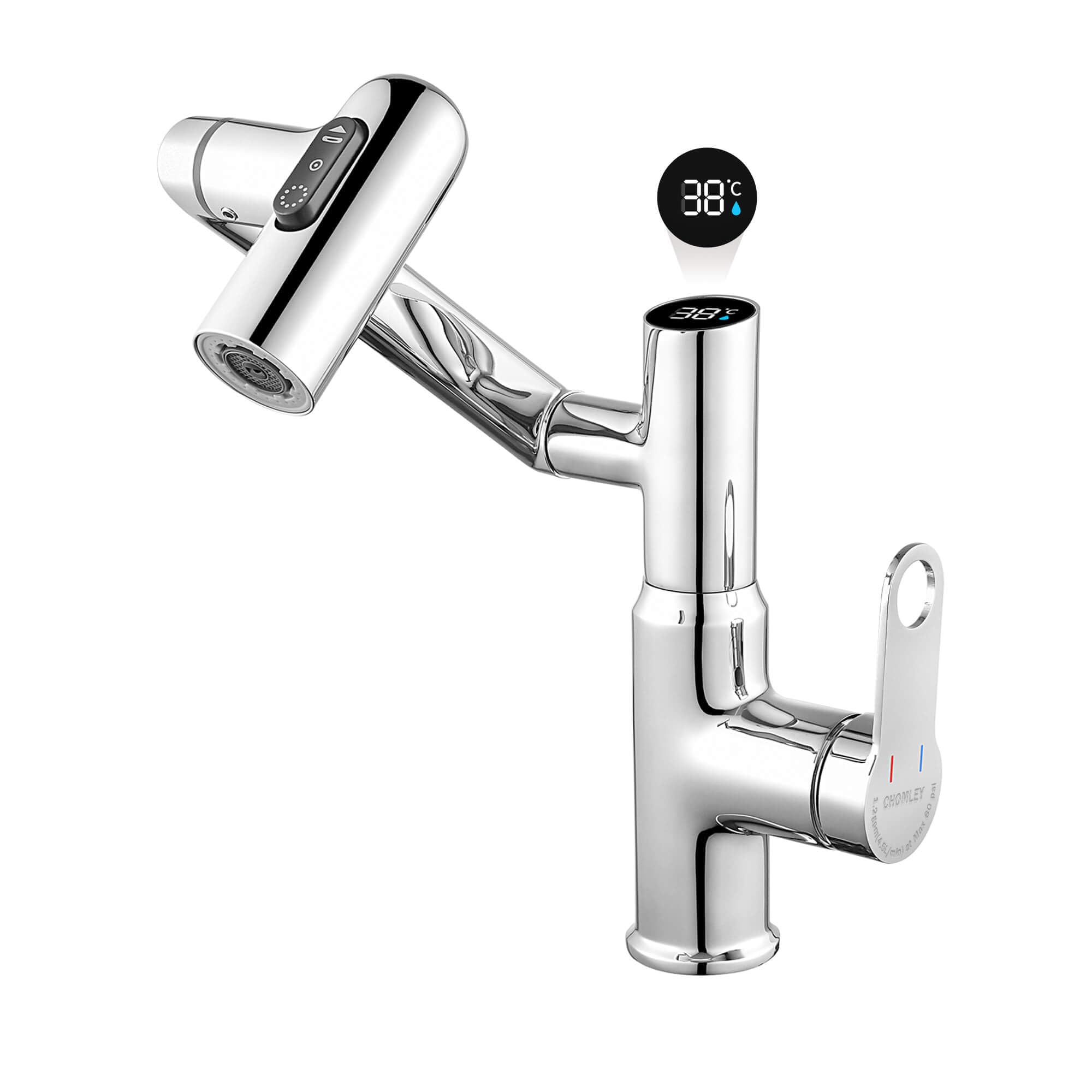 CHOMLEY Rotatable Bathroom Sink Faucet with Temperature Display in
