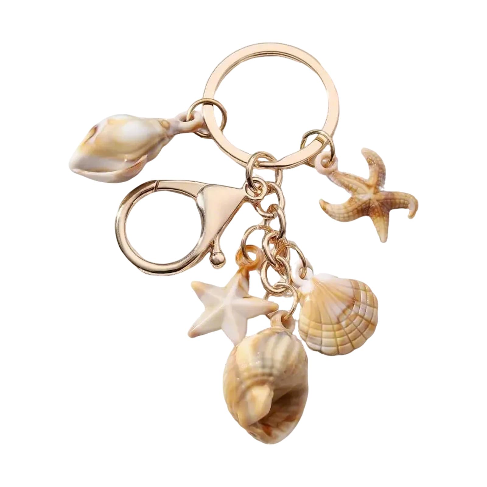 Baodss Unique Acrylic Shell Keychain Simulation Conch Starfishes Pendant Rings Handmade Bag Accessory for Women and Girls