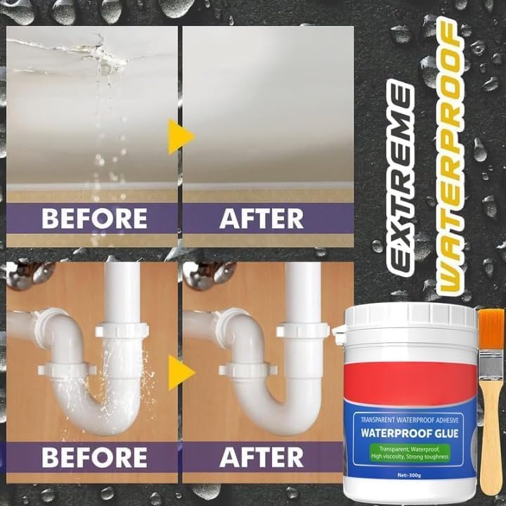 Image of Crack Seal Glue 300gm with Brush Transparent Waterproof Glue for Roof Leakage Crack Seal Agent Roof Water Leakage Solution Water Proof Glue(Pack of 1)