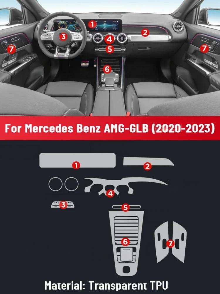 Pellicola Protettiva Trasparente in TPU per Interni Auto, cruscotto, Console Centrale, navigatore, per Mercedes-Benz AMG GLB 2020-2023, Adesivo AntiGraffio