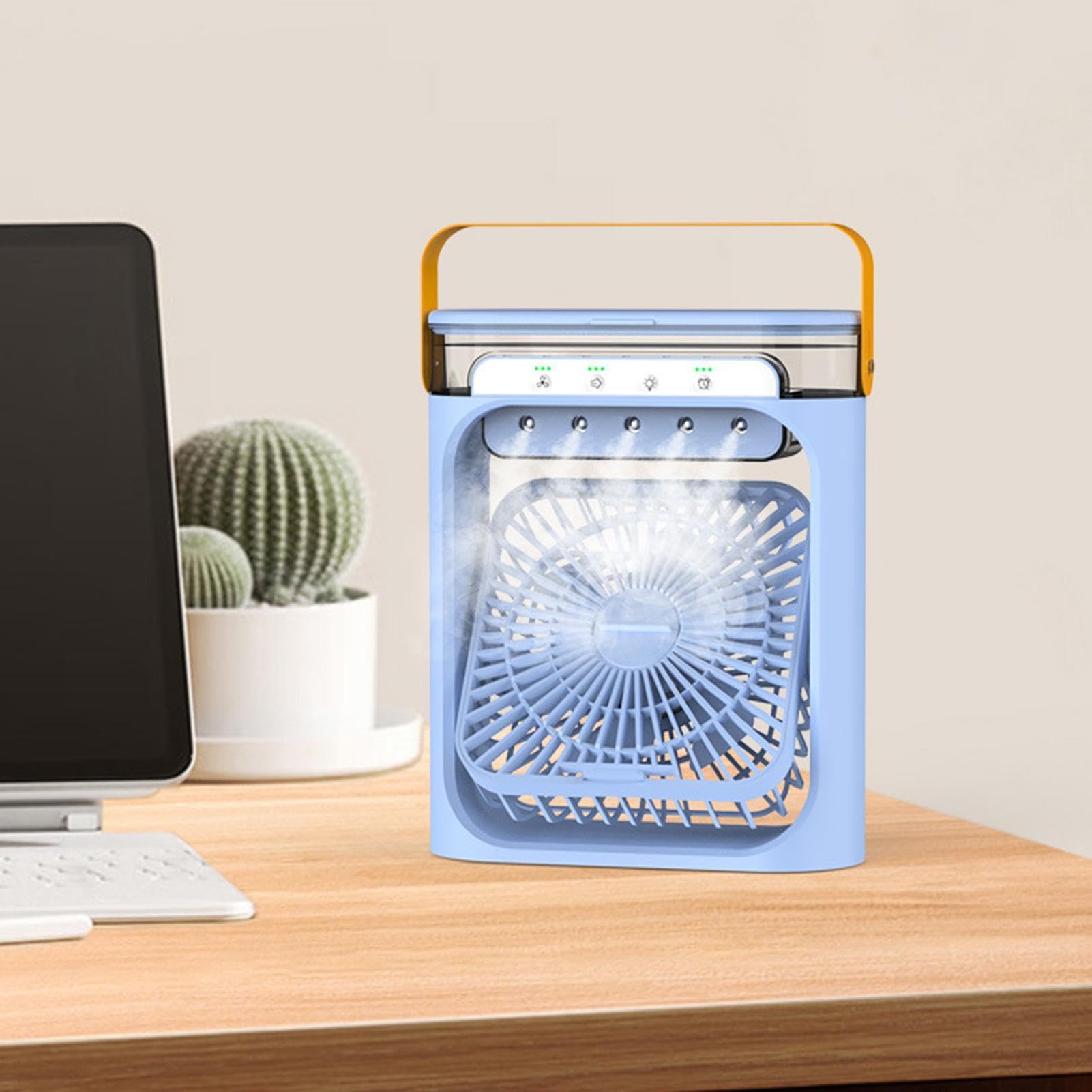 Ventilatore Portatile con Nebulizzazione Mini Ricaricabile a 3 Velocità | Raffrescatore d'Aria con LED Per Interni Camera Viaggio Campeggio Picnic Vacanza