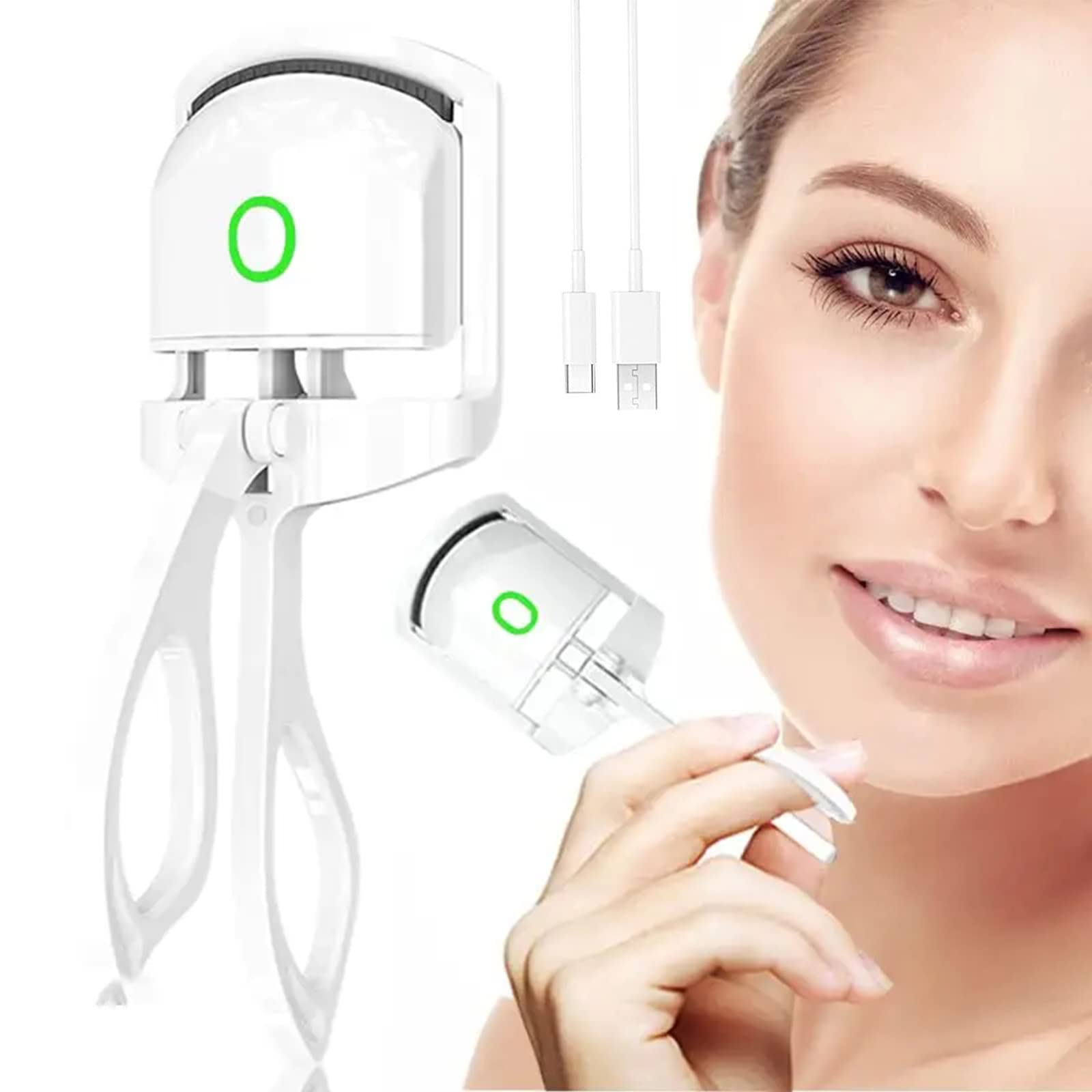 Rizador de Pestañas Eléctrico, Rizador Pestañas Térmico, Rizador de Pestañas Portátil Profesional con 2 Modos de Temperatura e Peine Pestañas con Almohadillas de Silicona, USB Rechargeable (Blanco)